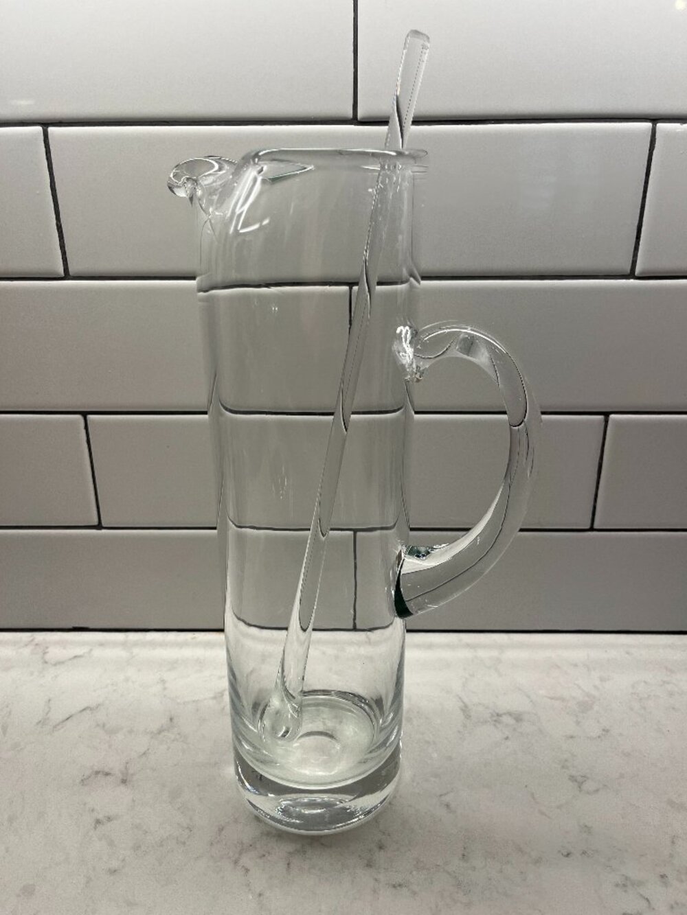 Vintage Glass Martini Pitcher with Handle and Blown Glass Stir Stick
